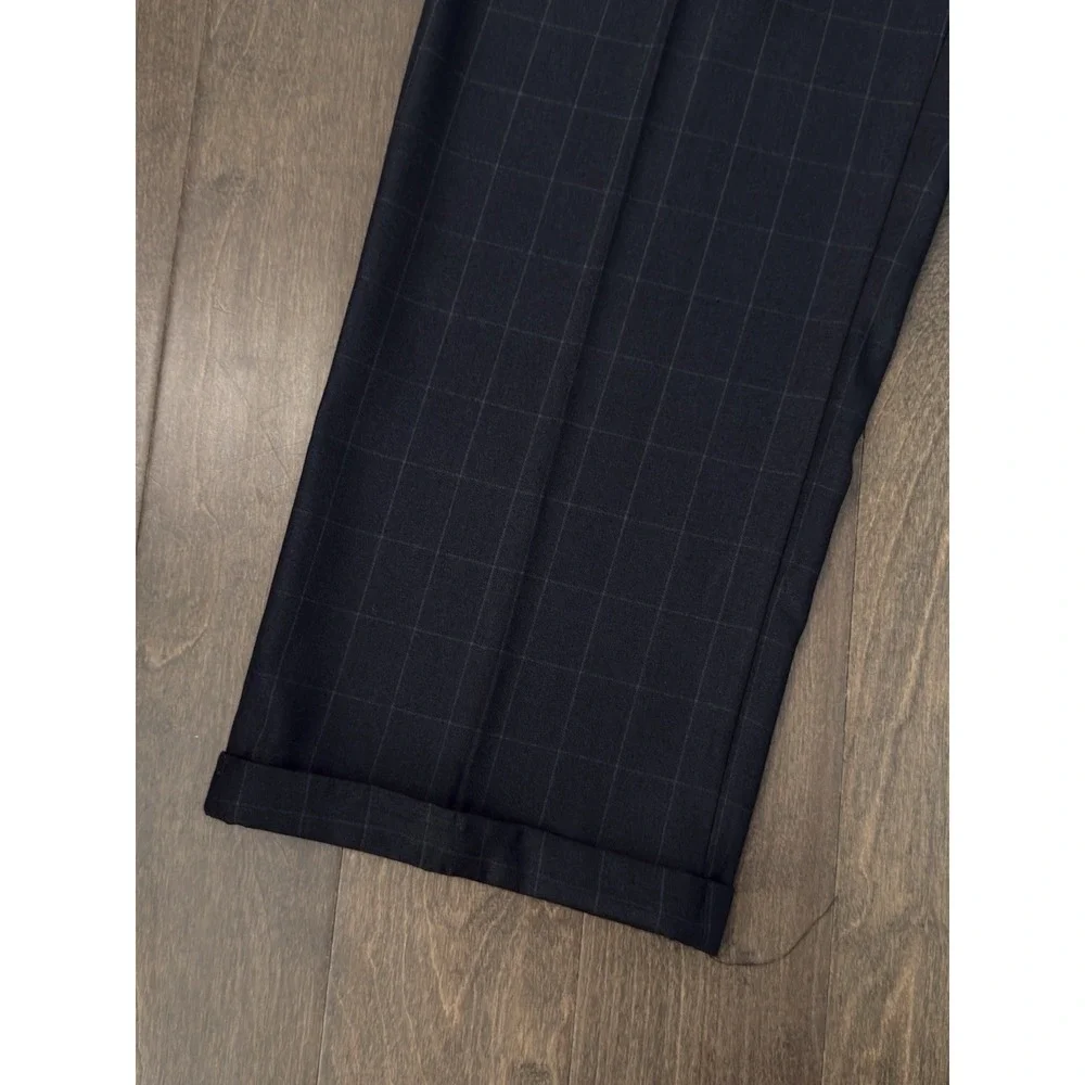 NWT Pronti Phita Mens Navy Blue Windowpane Pleated Dress Pants Size 40X32 Cuffed